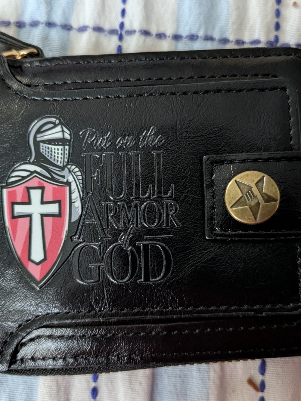 Source Unknown Black Leather Key & Card Holder with Red Shield Cross